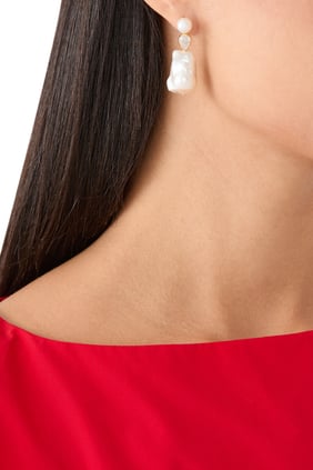 Pulp Küpe, Geri Dönüştürülmüş Gümüş Üzerine 14K Sarı Altın, Barok İnciler ve Zirkon