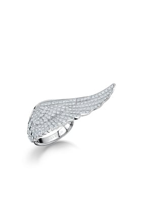 Wings Classic Büyük Yüzük, 18 Ayar Beyaz Altın ve Pırlantalar
