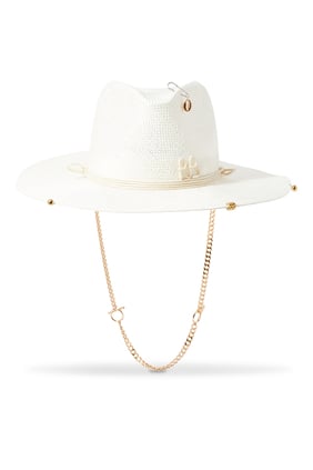 Zincir Askılı Beyaz Fedora Şapka - Şıklığın Tamamlayıcısı