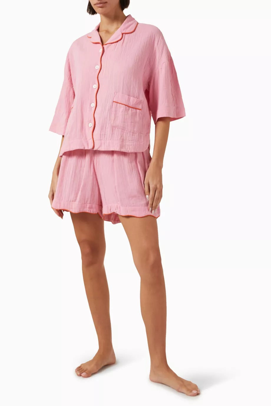 3 Parça Pamuklu Pembe Fırfırlı Pijama Seti Zarif Detaylı Lüks Tasarım