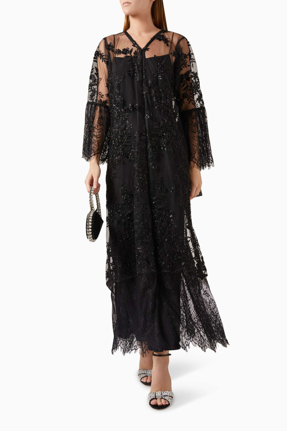 Botanik Boncuk Süslemeli Organze Abaya ile Şıklığı Yakalayın