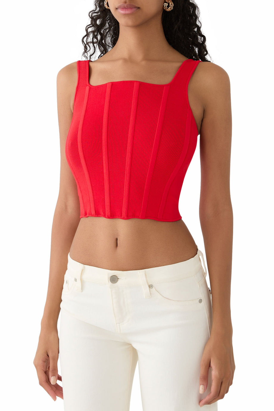 Sariah Korse Tank Top, Parlak Yakut Rengi, Şekillendirici ve Şık Kolsuz Bluz