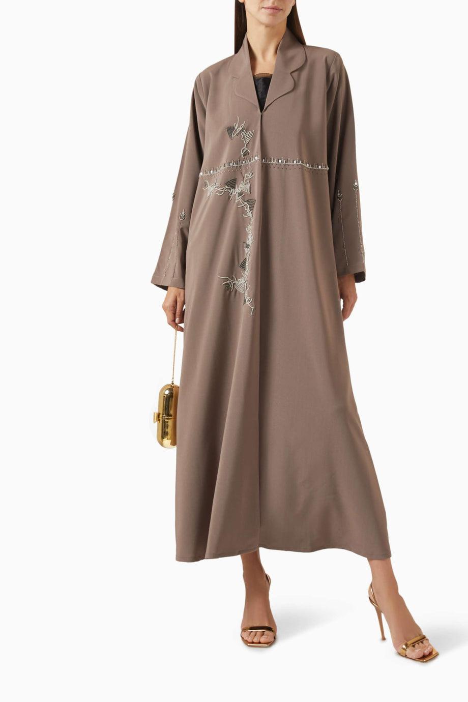İnce Detaylı Abiye Açık Abaya Işık Saçan Boncuk İşlemeli Şıklık ve Zarafet