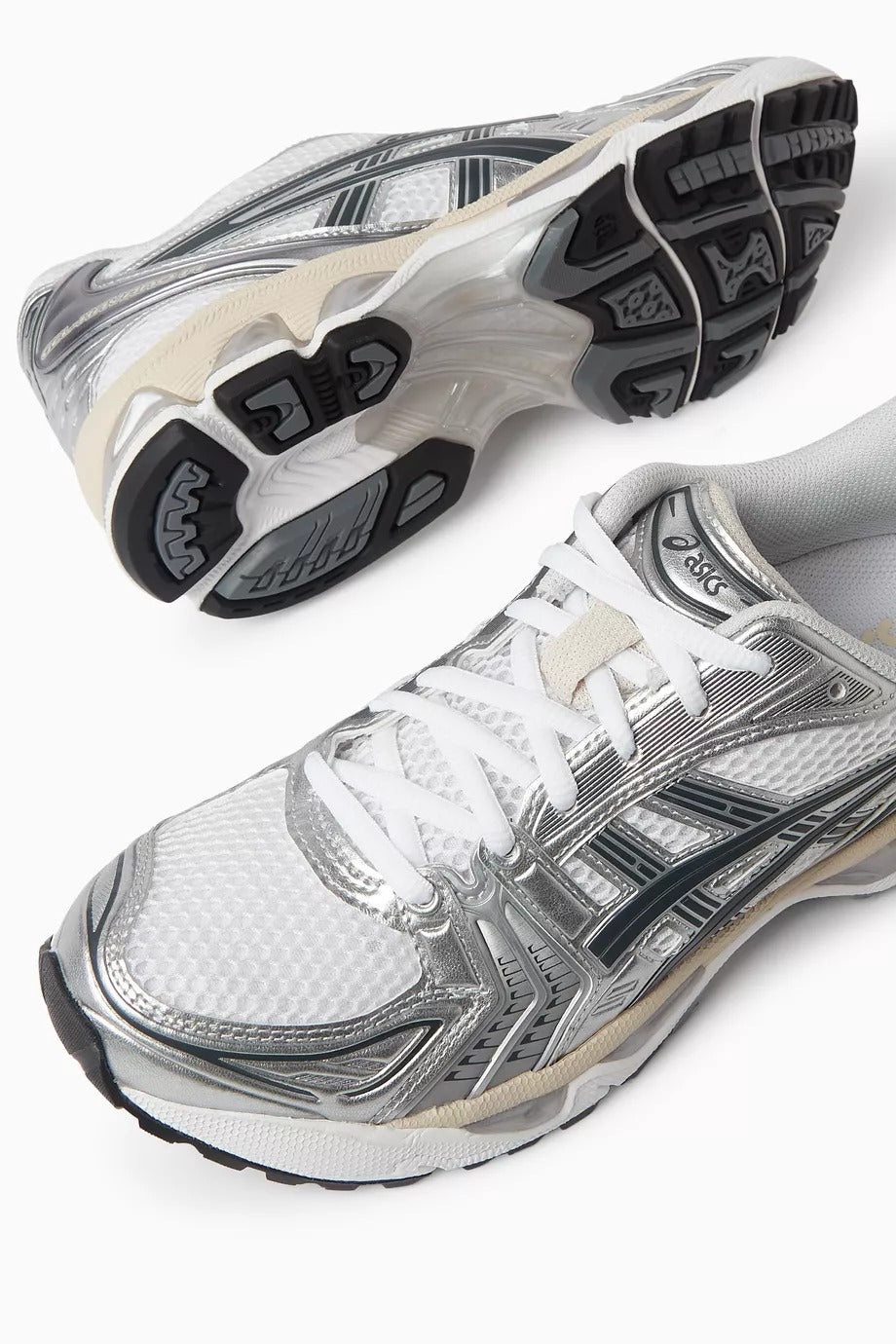 Gel-Kayano 14 Beyaz Gümüş Kadın Sneaker Deri File Rahat Günlük Yürüyüş Ayakkabısı