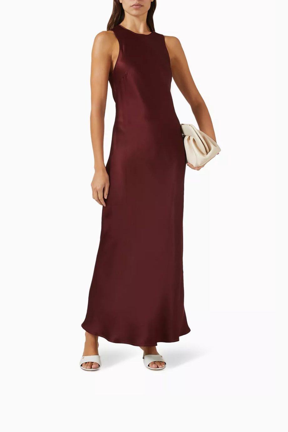 Valencia İpek Saten Elbise Burgundy Maroon