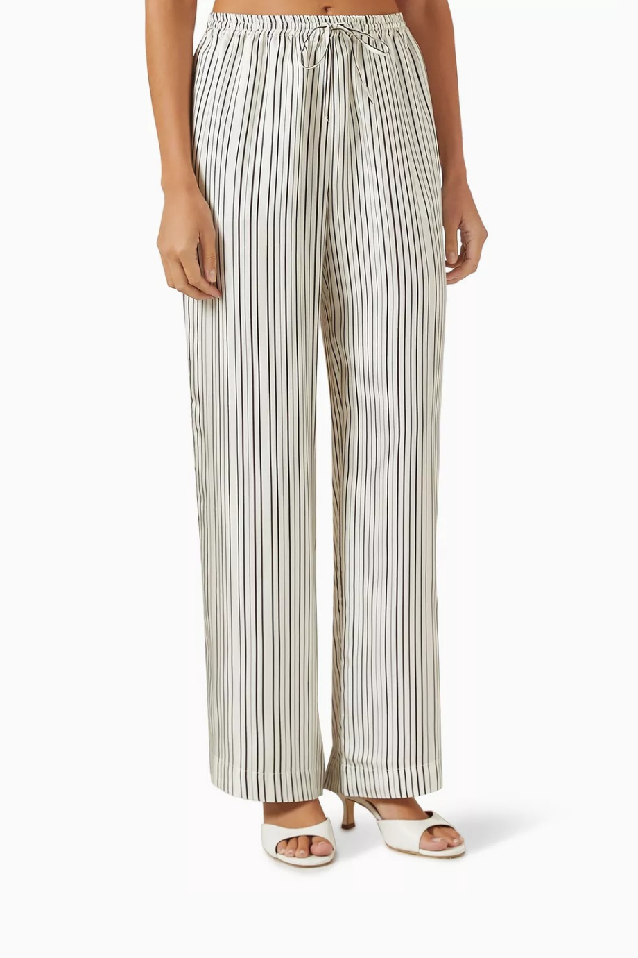Aurelia Çizgili İpek Twill Pantolon Umber Brown Fine Stripe