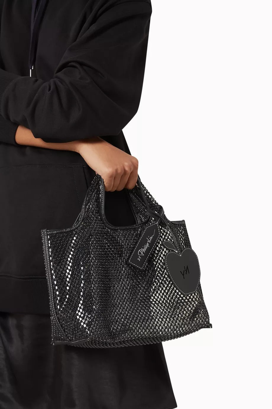 Mini Market Tote Çanta Kristal Mesh Siyah, Işıltılı ve Şık Tasarım