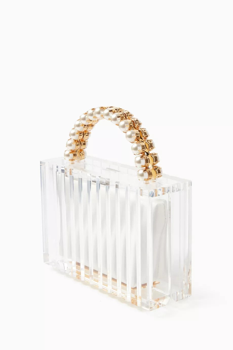Yara Clutch Şeffaf Akrilik, İnci Saplı & Modern Zarif El Çantası