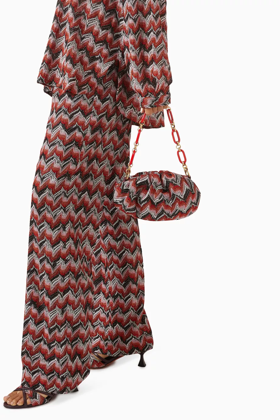 Lurex Örgülü Zincir Kese, Işıltılı & Şık Çanta, Zigzag Desen