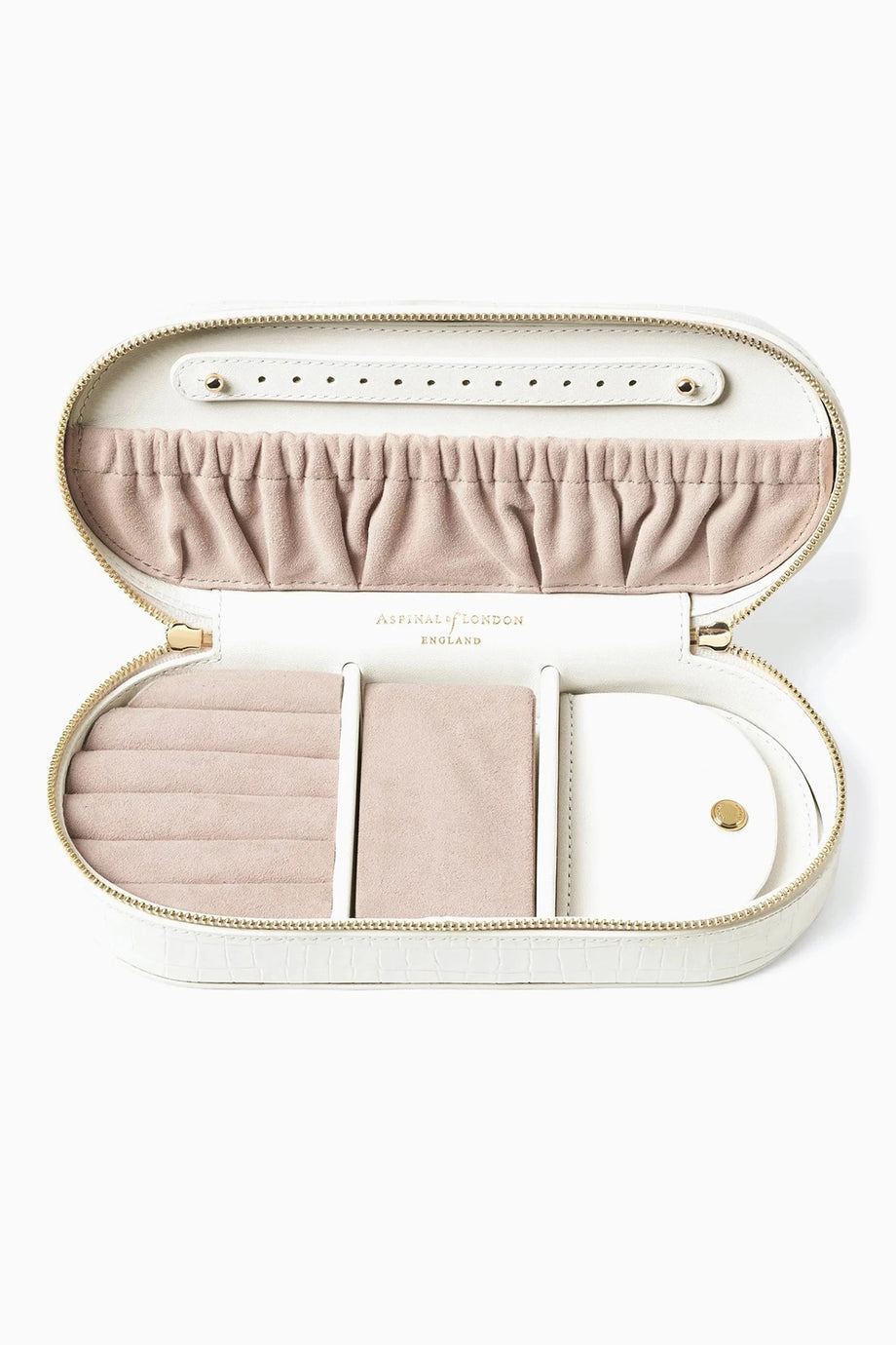 Deri Takı ve Saat Seyahat Kutusu Süet Kaplama, Premium Tasarım, Beyaz