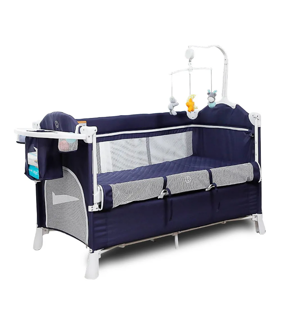 4'ü 1 Arada Yan Beşik Co-Sleeper Navy Blue Katlanabilir Beşik, Oyun Alanı, Taşınabilir