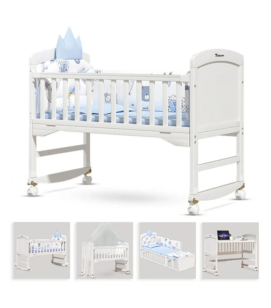 7’si 1 Arada Dönüştürülebilir Bebek Beşiği ve Koruma Ağı, Beyaz, Çok Fonksiyonlu
