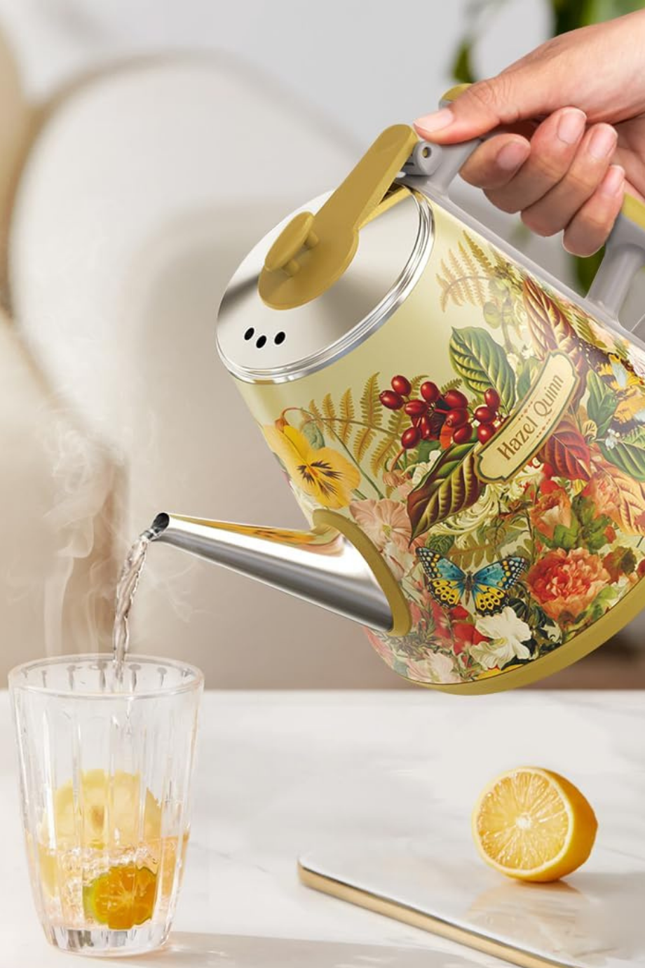 Hazel Quinn X Recife Retro Çiçek Desenli Çift Cidarlı Su Isıtıcısı