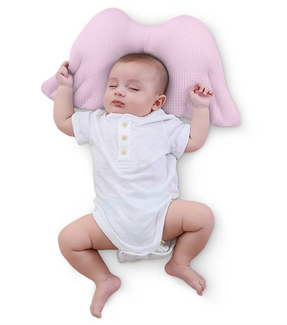 Pembe Kanatlı Bebek Baş Şekillendirici Yastık, Polimer Dolgulu, Serinletici Teknoloji