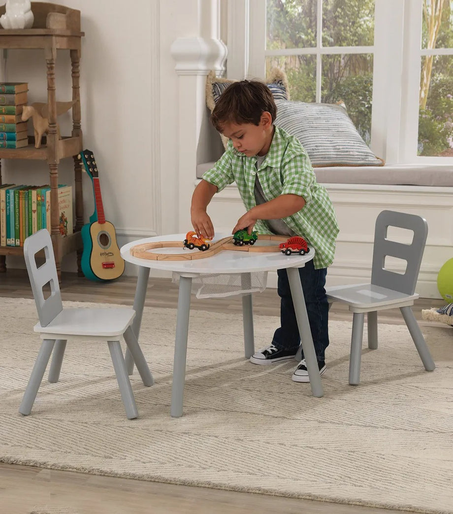 Gri, Beyaz, Saklamalı Masa ve 2 Sandalye Seti