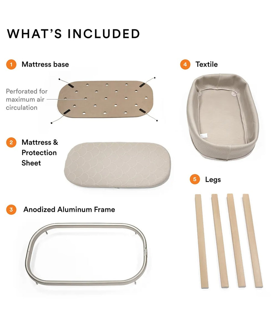 Snoozi Bassinet Sandy Beige, Ayarlanabilir Yükseklikli Nefes Alabilir Beşik