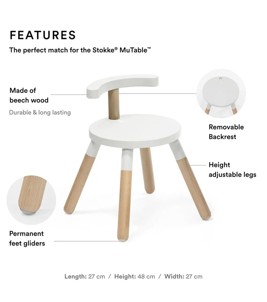MuTable Chair White Ayarlanabilir Yükseklikli Hafif ve Güvenli Çocuk Sandalyesi
