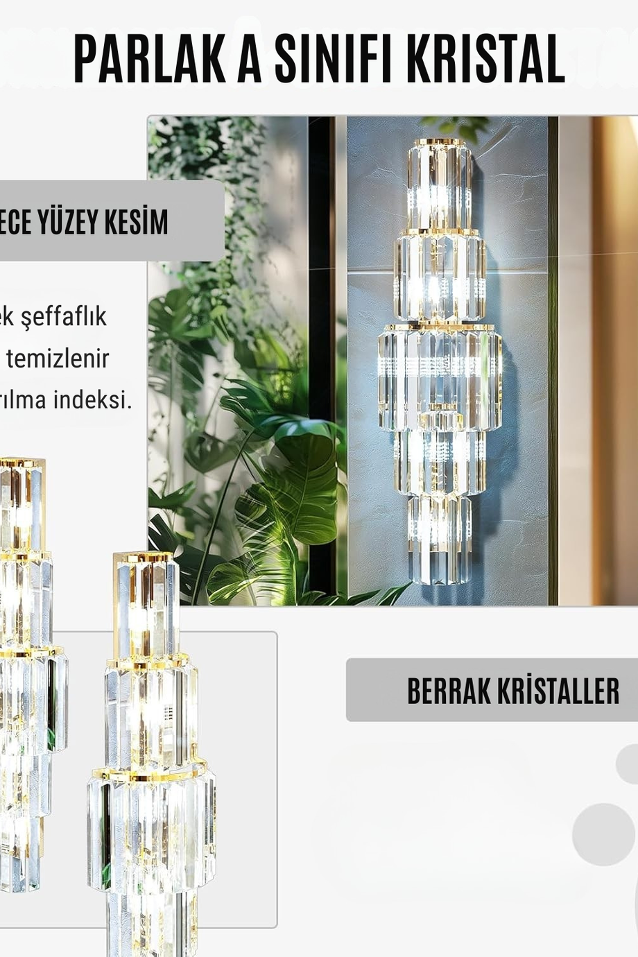 Kristal Duvar Işığı Lüks 20x80CM, 5 Katmanlı Duvar Sconce, Modern Işık