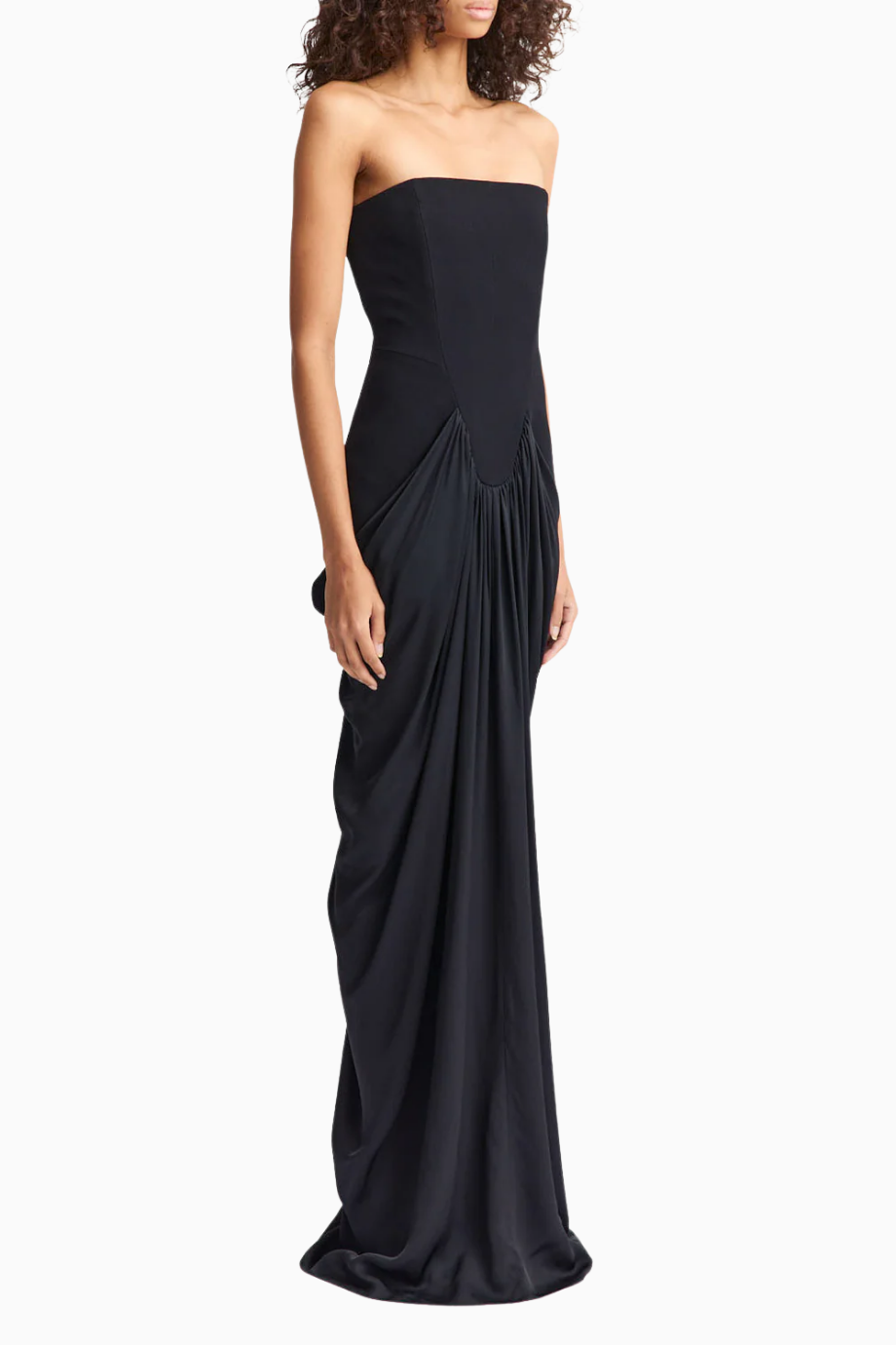 Res Gown Askısız Pileli Uzun Elbise