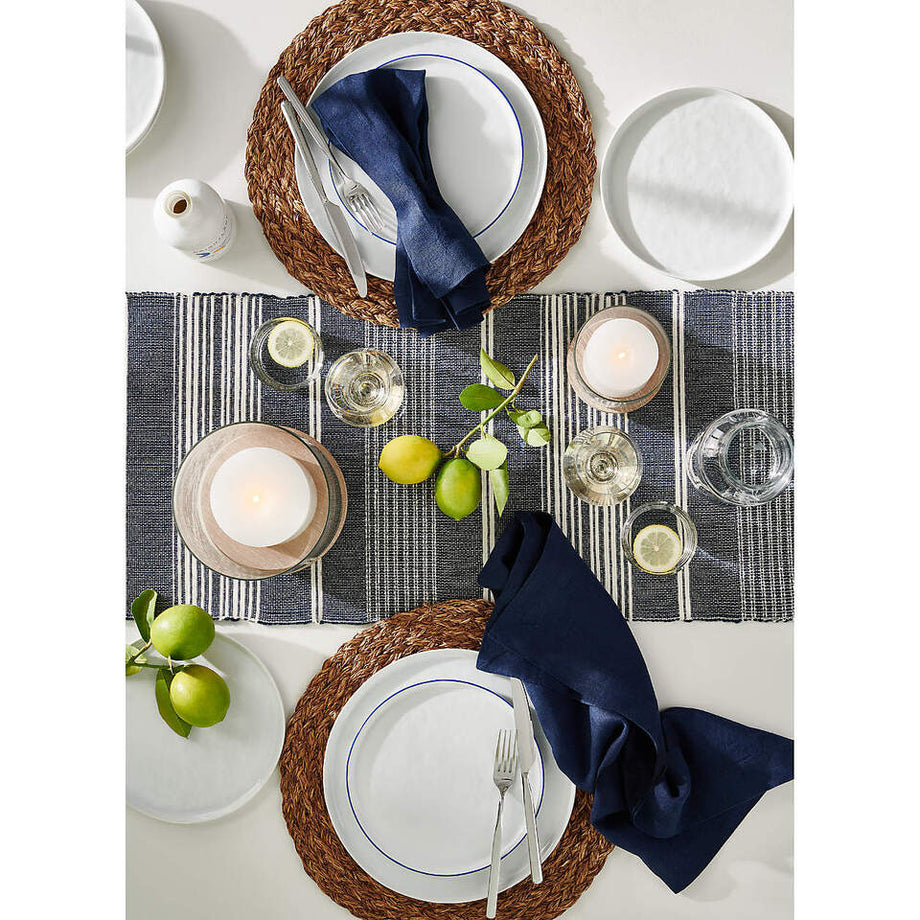 Mercer Mavi Kenarlı Yemek Tabakları, 8'li Set, Sırlı Porselen