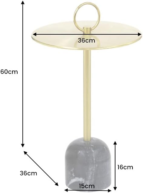 Elegance Yuvarlak Sehpa, 60 cm, Altın Renk, Mermer Taban, Modern Tasarım