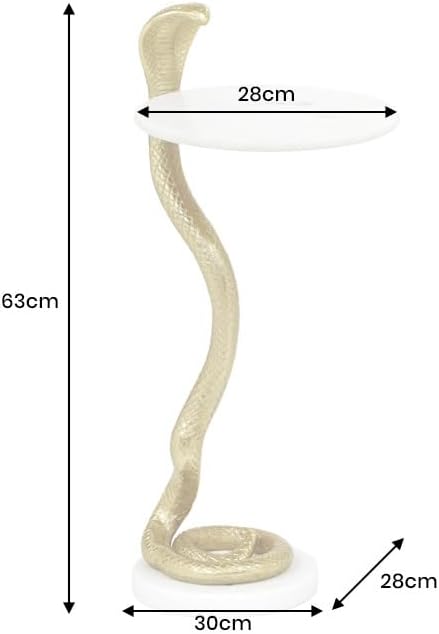 Wildlife Cobra Yuvarlak Sehpa, 65 cm, Mermer Üst, Altın Kobra Heykelli