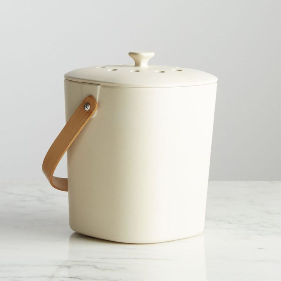 Bamboozle Beyaz Kompost Kovası, Bambu Lifli ve Karbon Filtreli