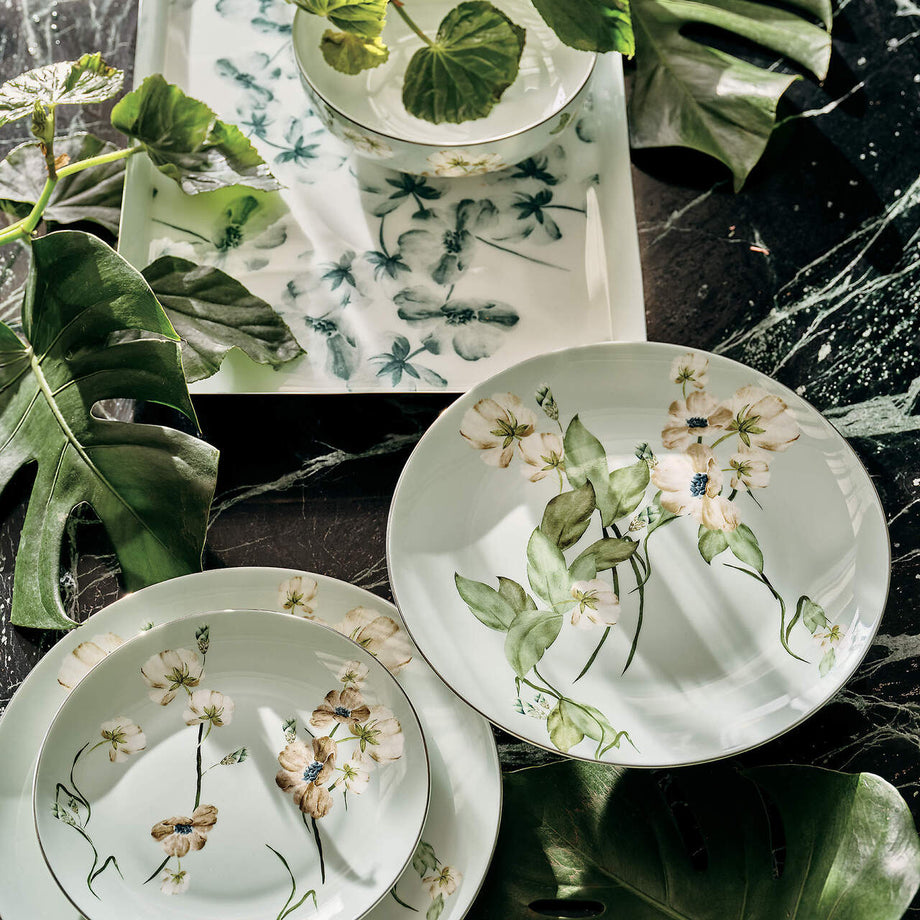 Blossom 3 Parçalı Çiçek Desenli Yemek Takımı İnce Bone China, El Yapımı