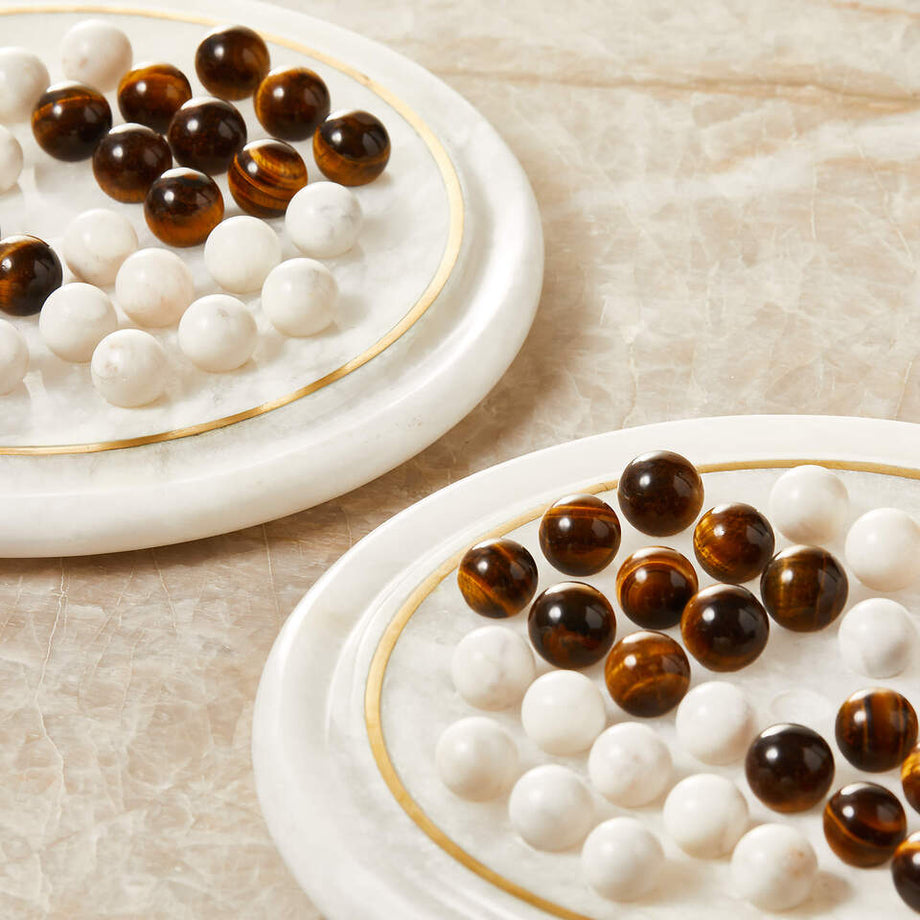 Lydi White Alabaster Solitaire Dama Takımı