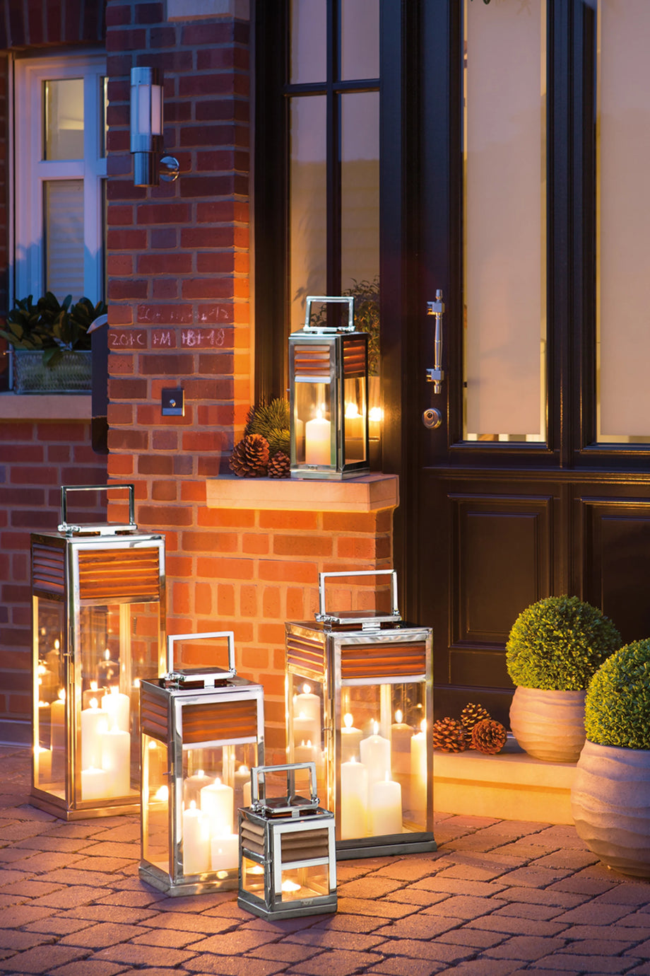 Genua Teak ve Paslanmaz Çelik Dış Mekan Laterne 25 cm Yüksek Camlı El Yapımı