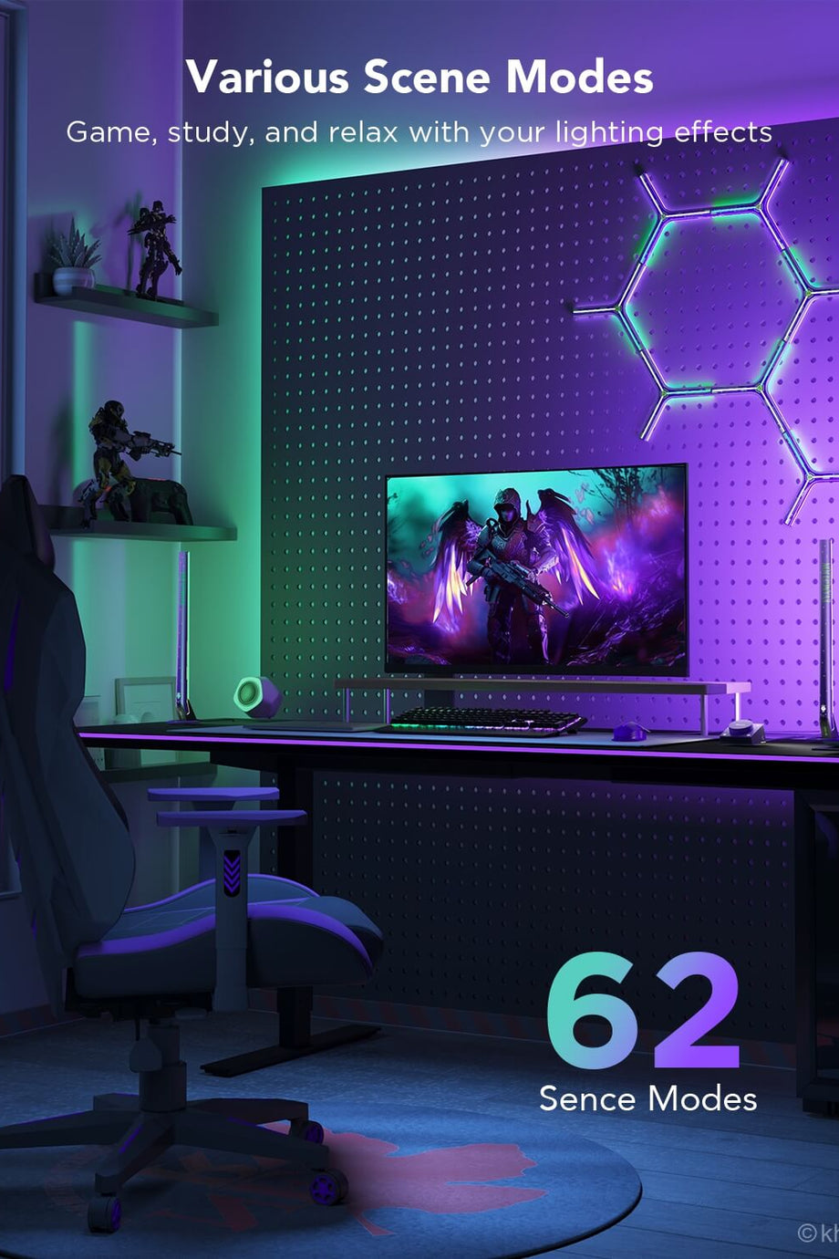 EVANGELION Oyun Lightbar, RGBIC Wi-Fi Akıllı Işık Çubuğu, 62 Sahne Modu