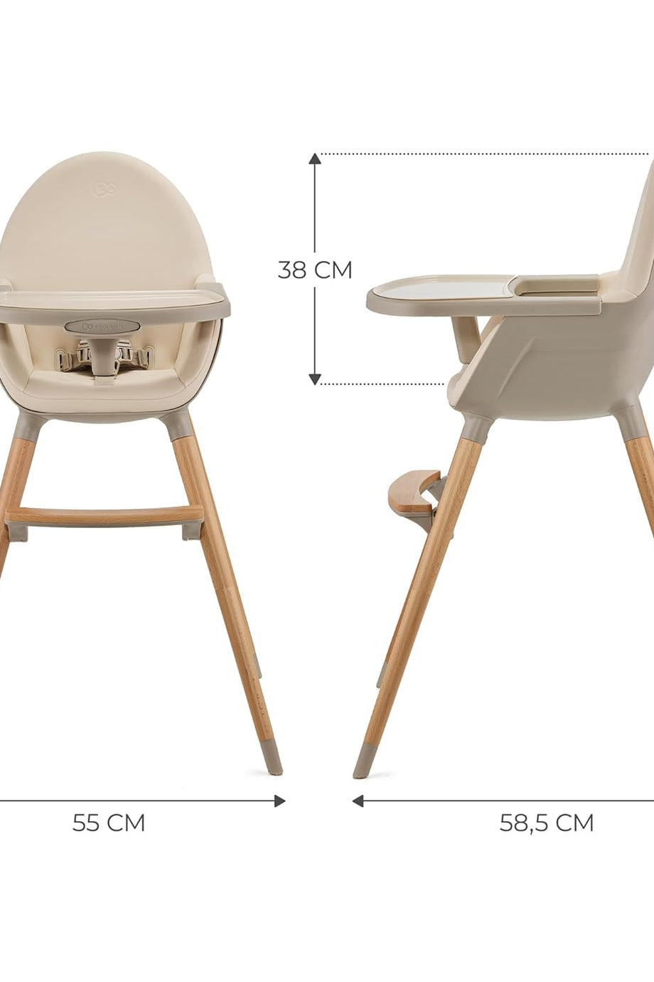 FINI2 2'si 1 Arada Yüksek Sandalye, Ahşap Bacaklı, 6 Aydan 5 Yaşa Kadar, 5 Noktalı Kayışlar