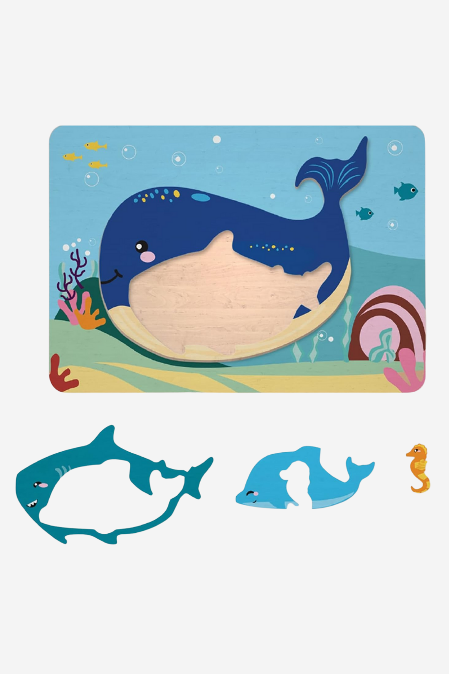 Ahşap Deniz Temalı Puzzle 5 Parça Eğitici ve Ekolojik Oyuncak 18 Ay+
