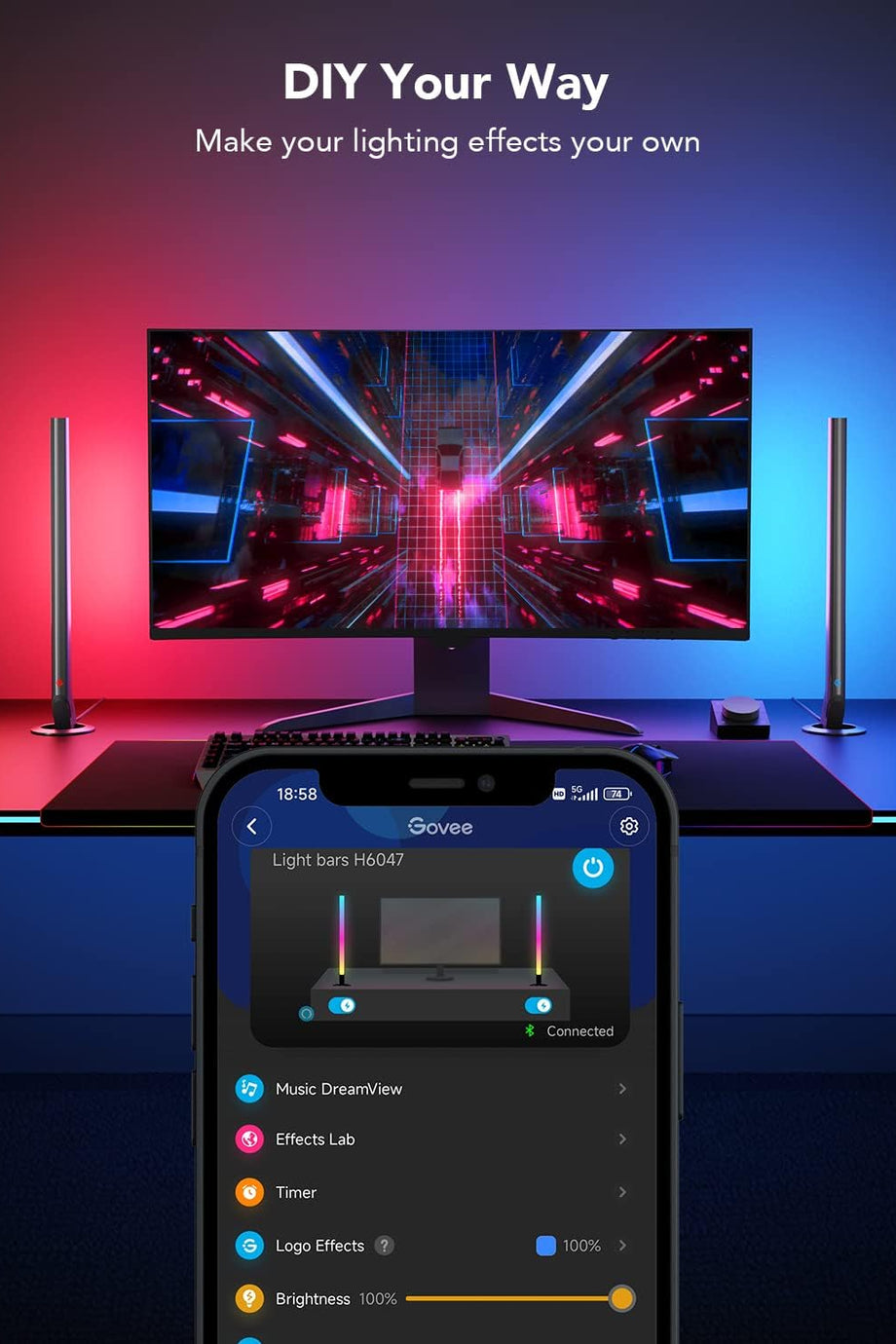 RGBIC Gaming Light Bar 42 cm, WiFi, Müzik Senkron, Alexa Uyumlu, 60+ Sahne, PC & TV