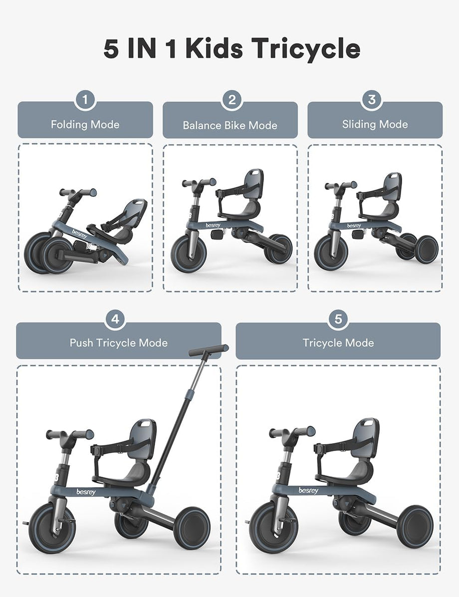 1-3 Yaş Katlanabilir Çocuk Bisikleti Ebeveyn Kontrollü, 5 Modlu
