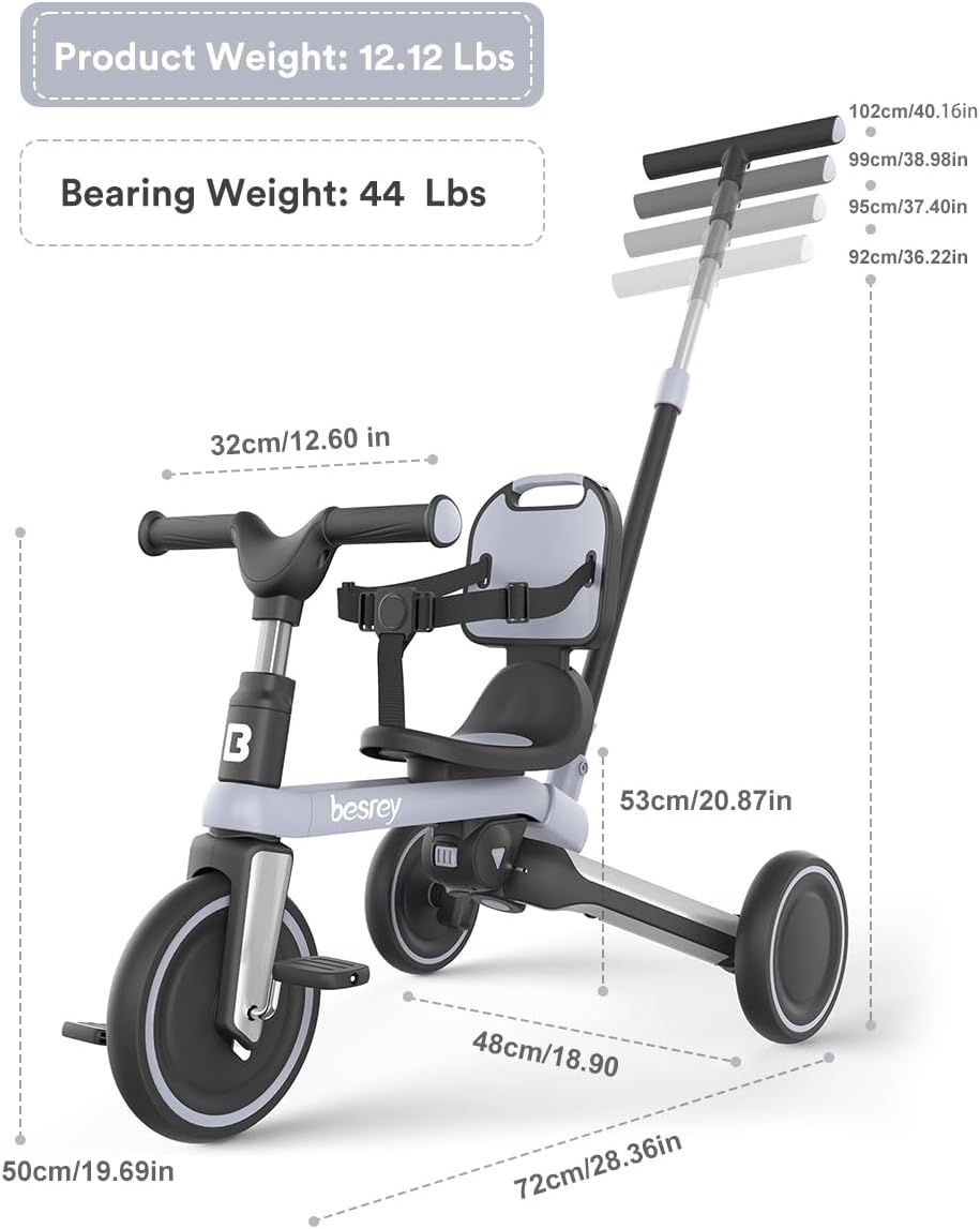 1-3 Yaş Katlanabilir Çocuk Bisikleti Ebeveyn Kontrollü, 5 Modlu