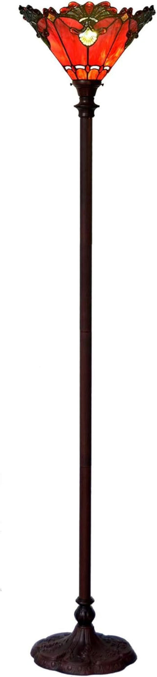 Tiffany Tarzı Barok Vitray Ayaklı Lambader El Yapımı 180 cm Torchiere Zemin Lambası