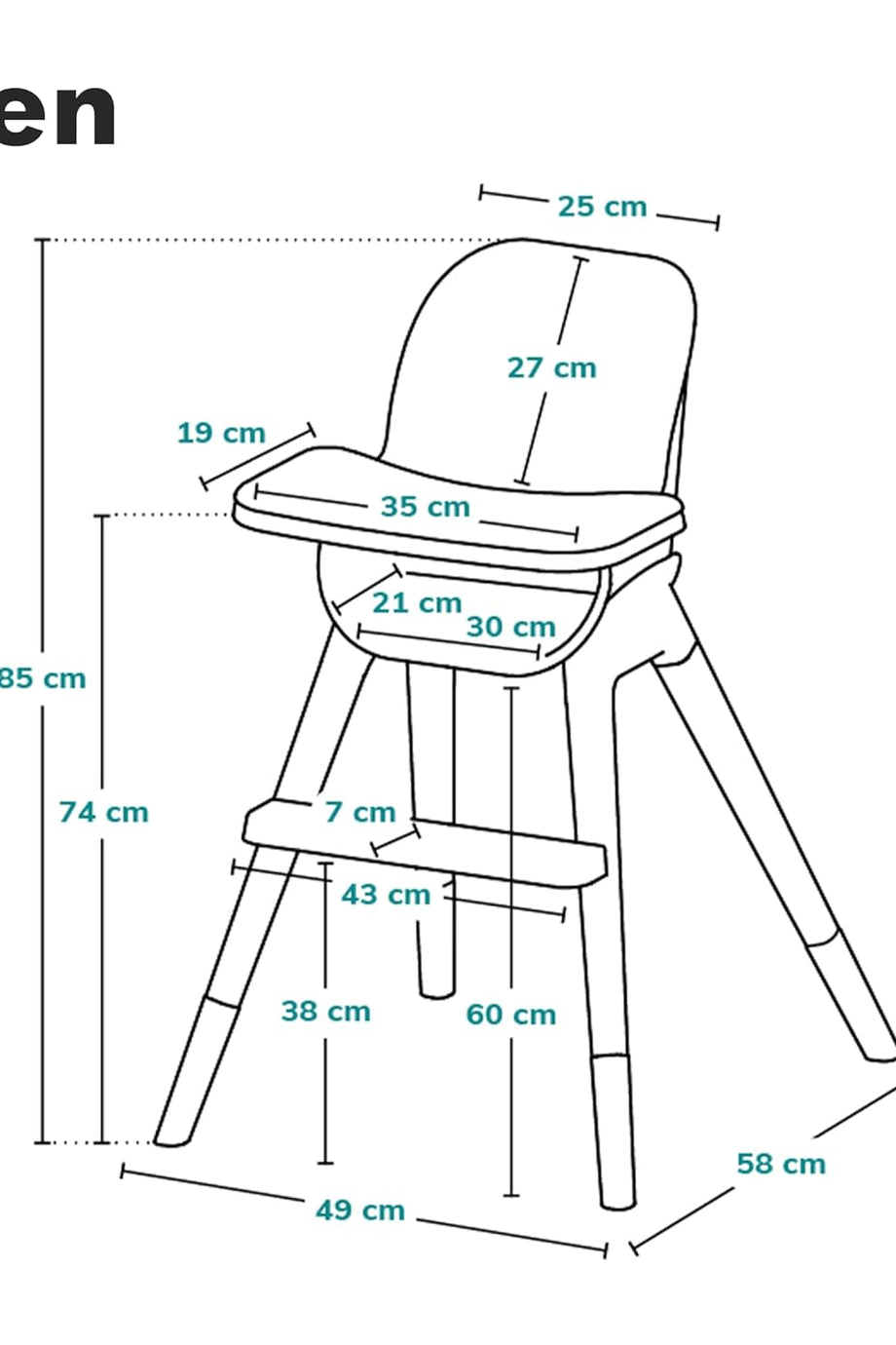 Koen 2'si 1 Arada Ayarlanabilir Çocuk Sandalyesi, Çıkarılabilir Tepsi, 5 Noktalı Kemer, 6-36 Ay, 15kg’a Kadar