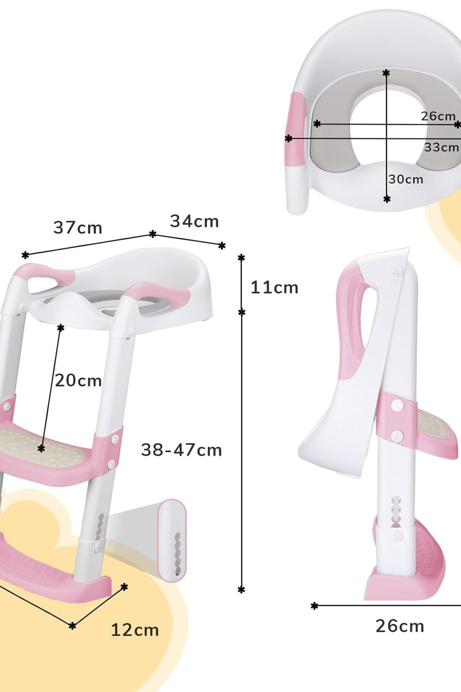 Çocuk Klozet Adaptörü Merdivenli, PU Pedli, Kaymaz, 1-7 Yaş, 38-47 cm Uyumlu