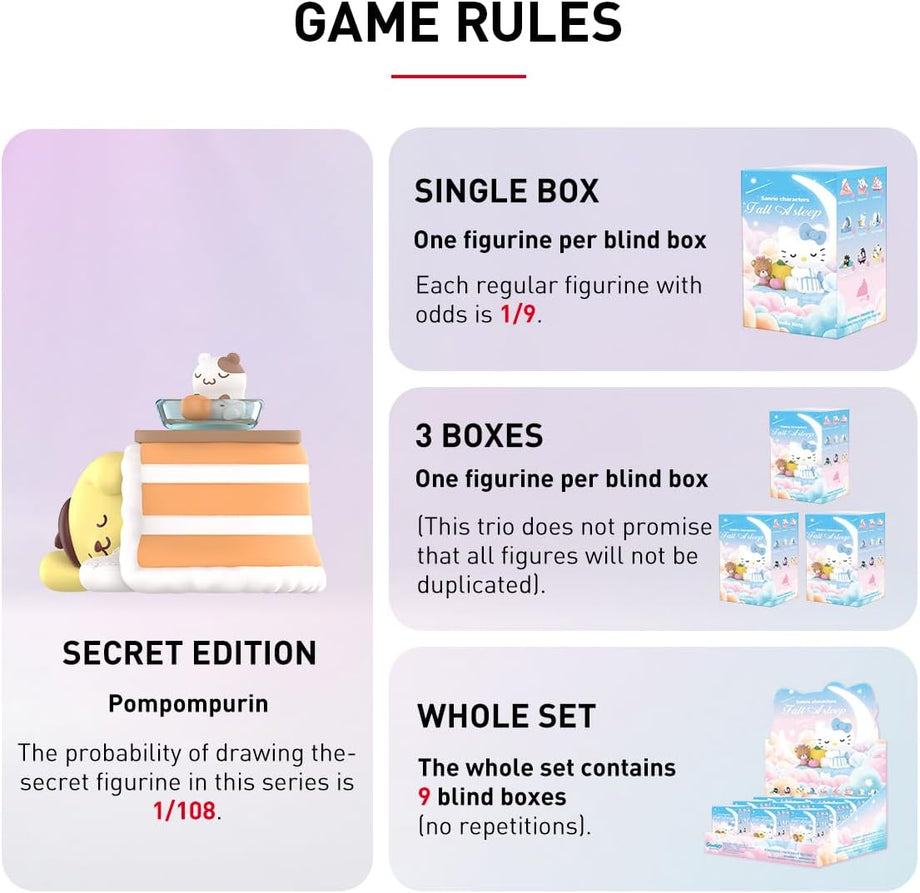 Sanrio Karakterleri Uykuya Daldı Serisi, 9PC Rastgele Figürler ve Koleksiyonluk Aksiyon Figürleri
