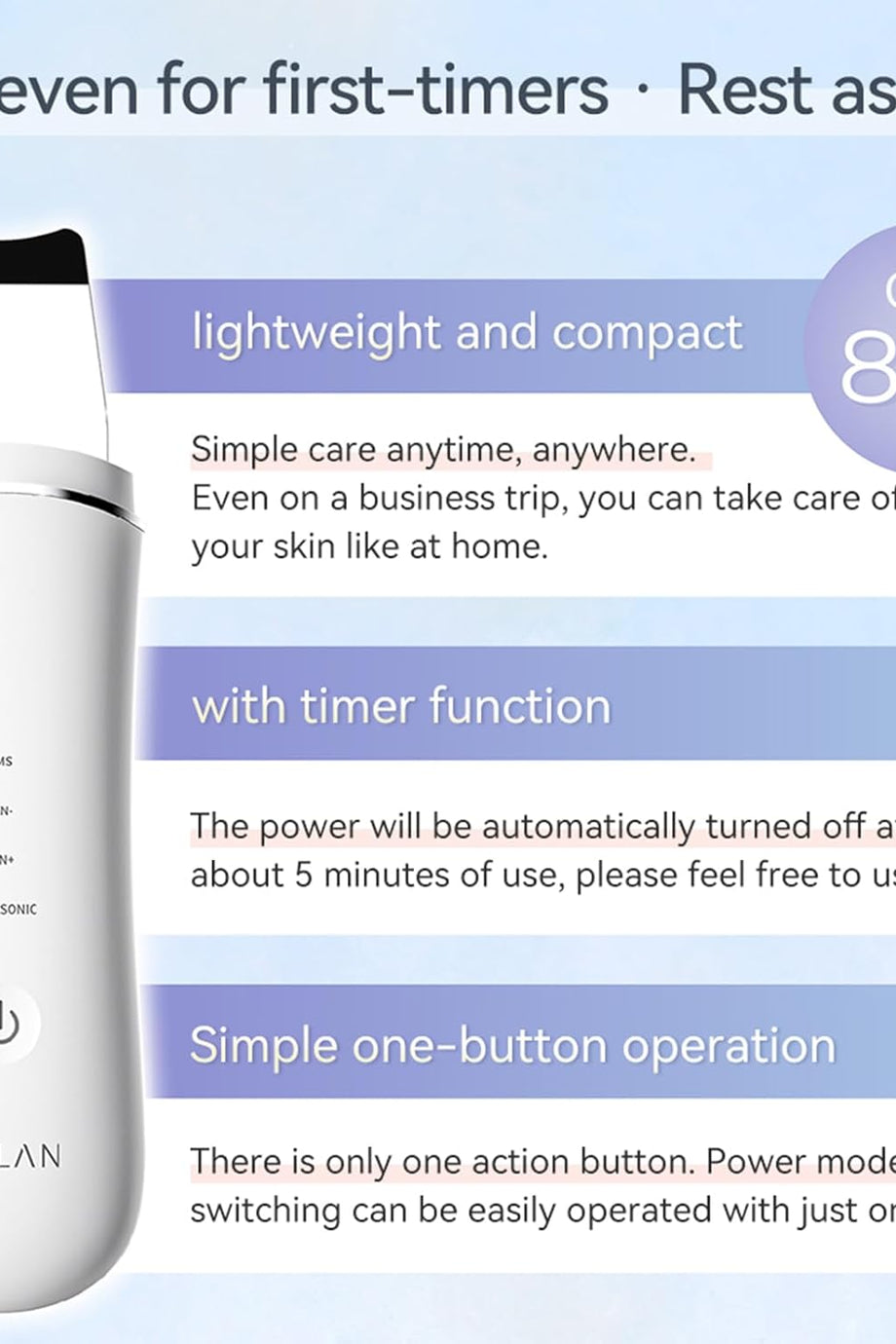 Ultrasonik Peeling Cilt Temizleyici, Siyah Nokta & Gözenek Temizleyici, IPX5 Su Geçirmez