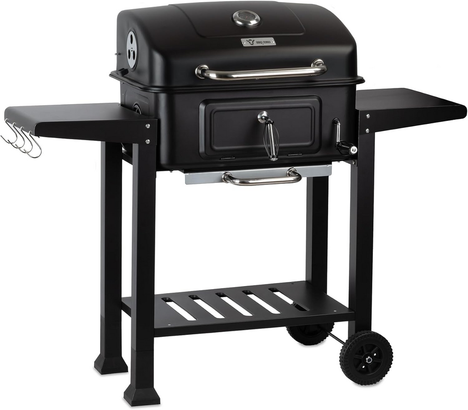 Ayarlanabilir Kömür Hazneli Kapaklı Mangal, Termometreli ve Tekerlekli XXL Trolley