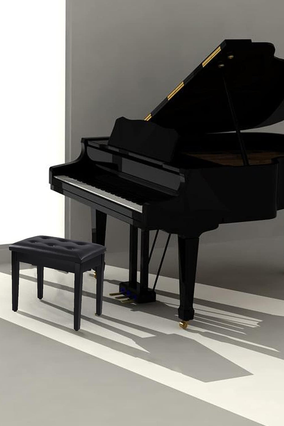 Piyano Taburesi, Yastıklı Minder, Saklama Bölmesi ve Şık Siyah Tasarım