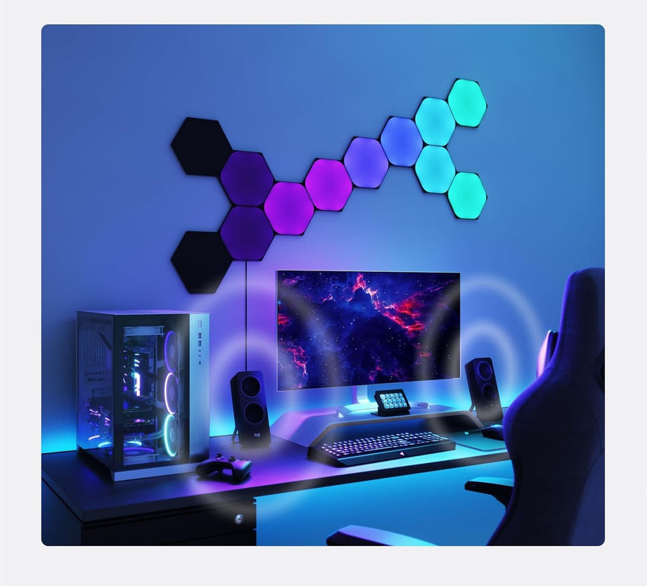 Ultra Siyah Altıgen Başlangıç Seti,9 Akıllı RGBW LED Panel, Modüler Duvar Lambası