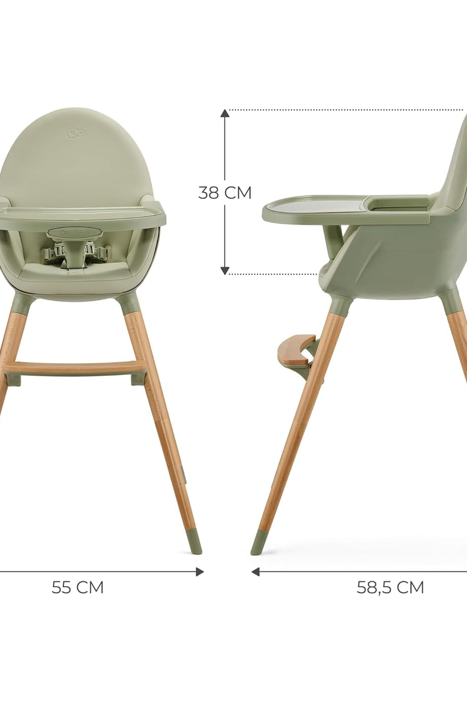 FINI2 2'si 1 Arada Yüksek Sandalye, Ahşap Bacaklı, 6 Aydan 5 Yaşa Kadar, 5 Noktalı Kayışlar