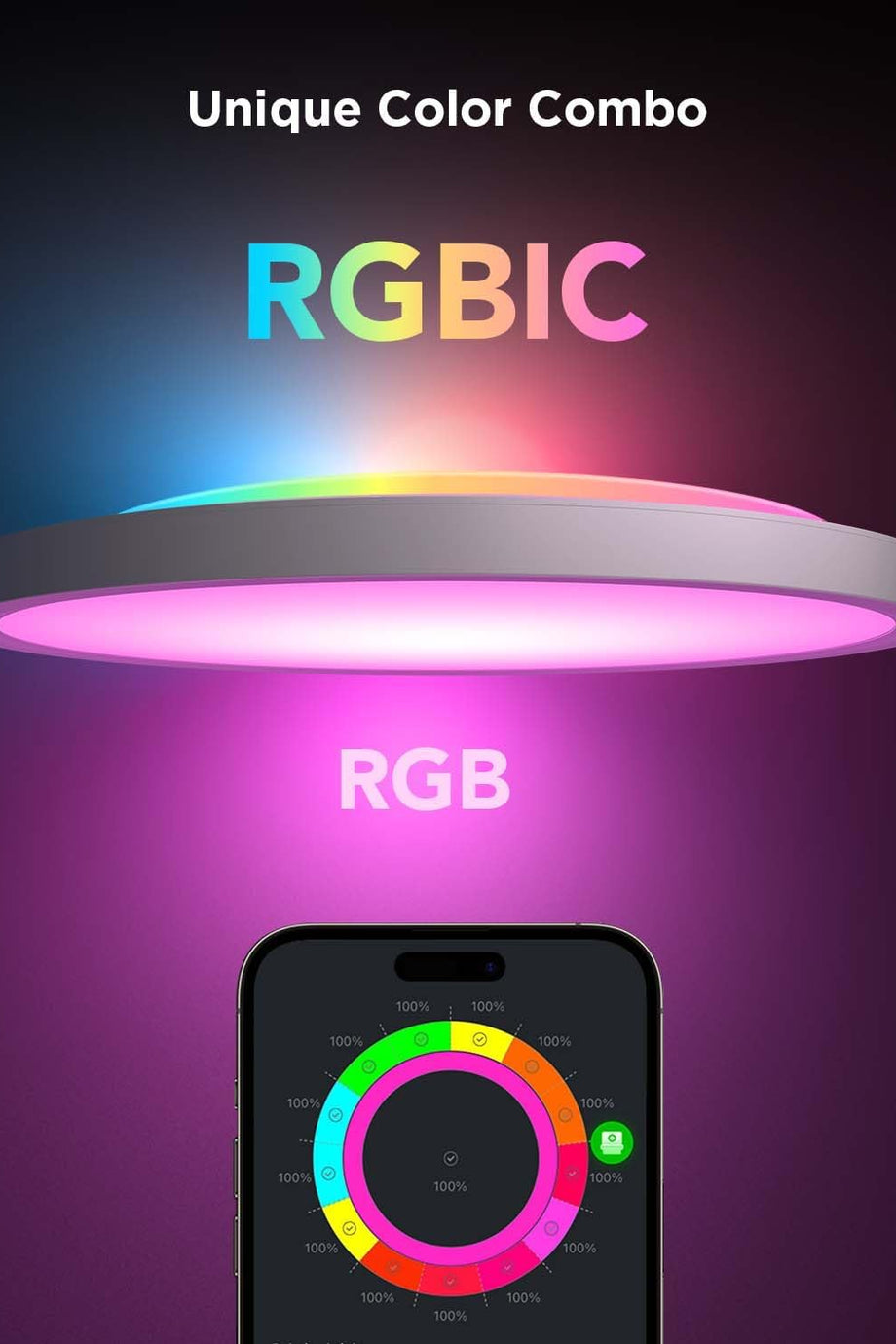 RGBIC Smart Tavan Lambası, 24W, 16 Milyon Renk, Alexa & Google Assistant Uyumu