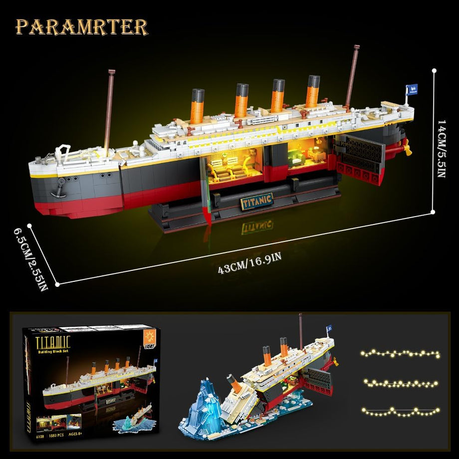 2'si 1 Arada LED Işıklı Titanik Yapım Oyuncağı, 1883 Parça Mini Gemi Model Seti