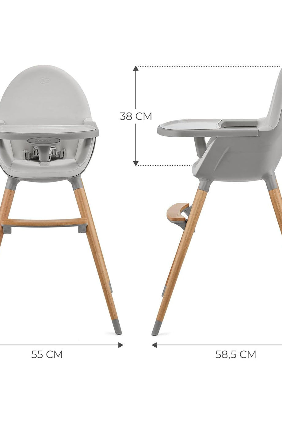 FINI2 2'si 1 Arada Yüksek Sandalye, Ahşap Bacaklı, 6 Aydan 5 Yaşa Kadar, 5 Noktalı Kayışlar