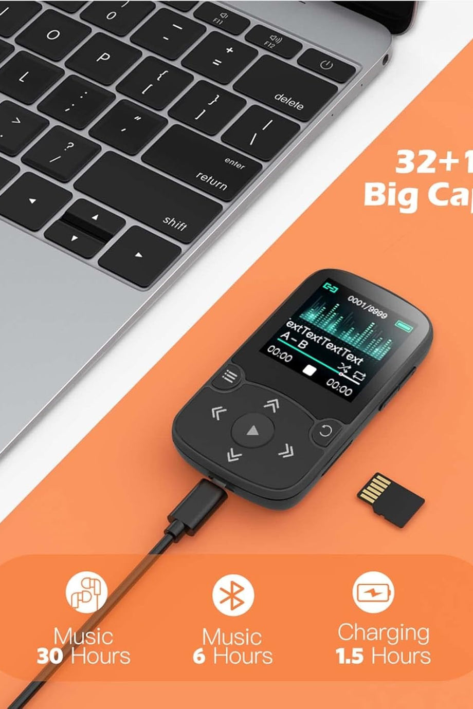 32GB Bluetooth 5.3 MP3 Çalar Klipsli, Renkli Ekranlı, FM Radyo ve Pedometreli