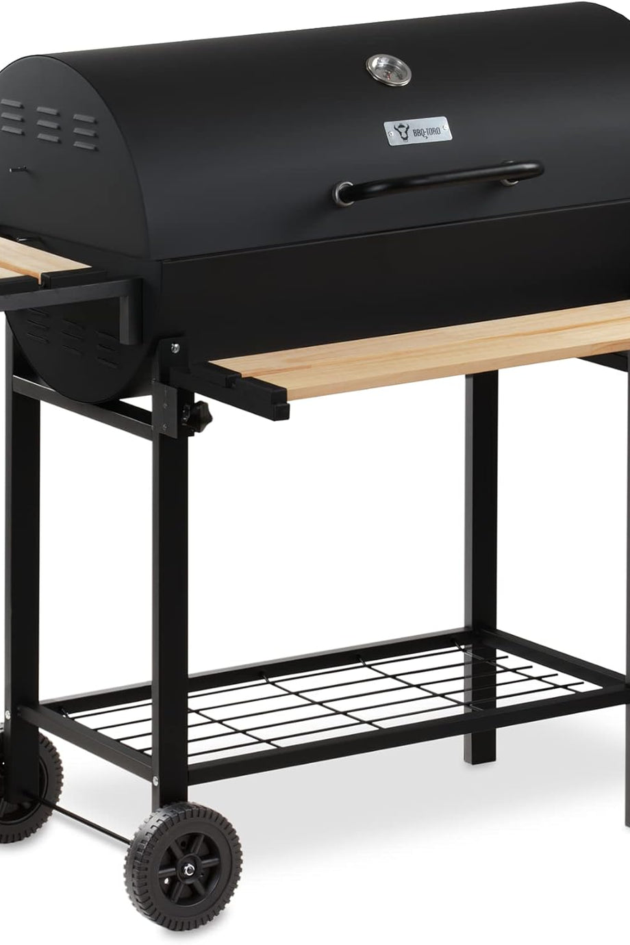 Kapaklı Kömürlü Mangal Arabası, Ø80x42 cm, Termometreli, Tütsüleme ve Sıcak Tutma Özellikli